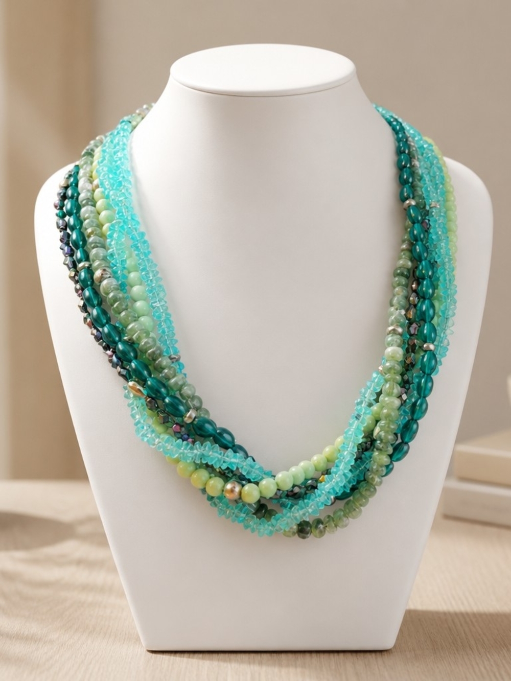 PREMIER DESIGNS Multi Strand Blue Green Bead Necklace - Picture 2 of 3